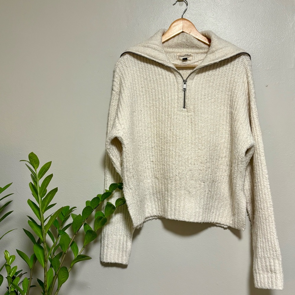 Women's Quarter Zip Collared Pullover Sweater - Universal Thread cream medium - Picture 2 of 3